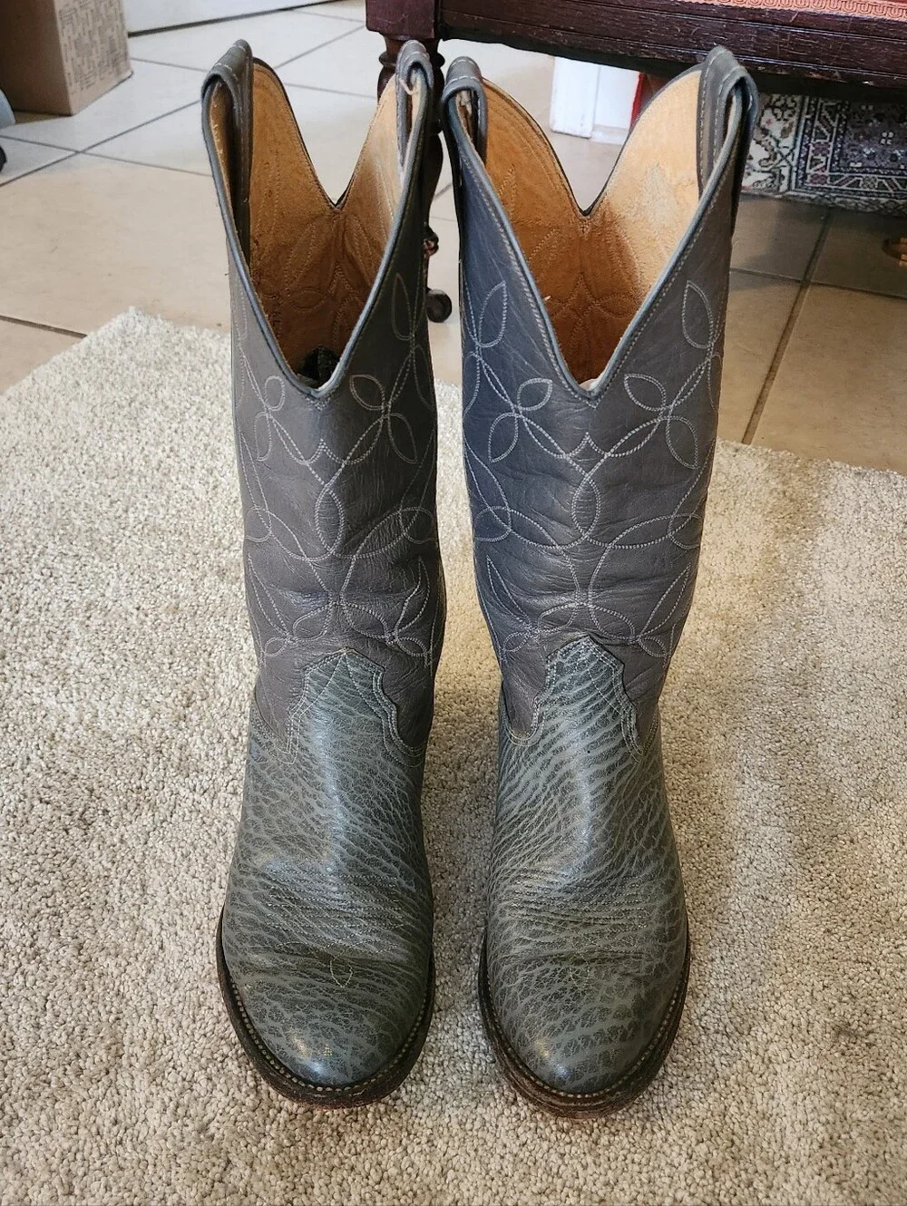 Nocona Cowboy Western Lizard Boot Men 6 Grey Leather Round Toe USA Rodeo